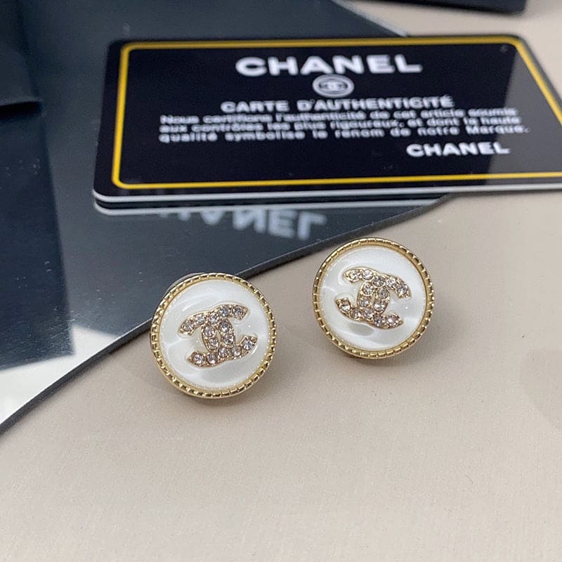 18K  Chanel Pearl Crystal Stud Earrings