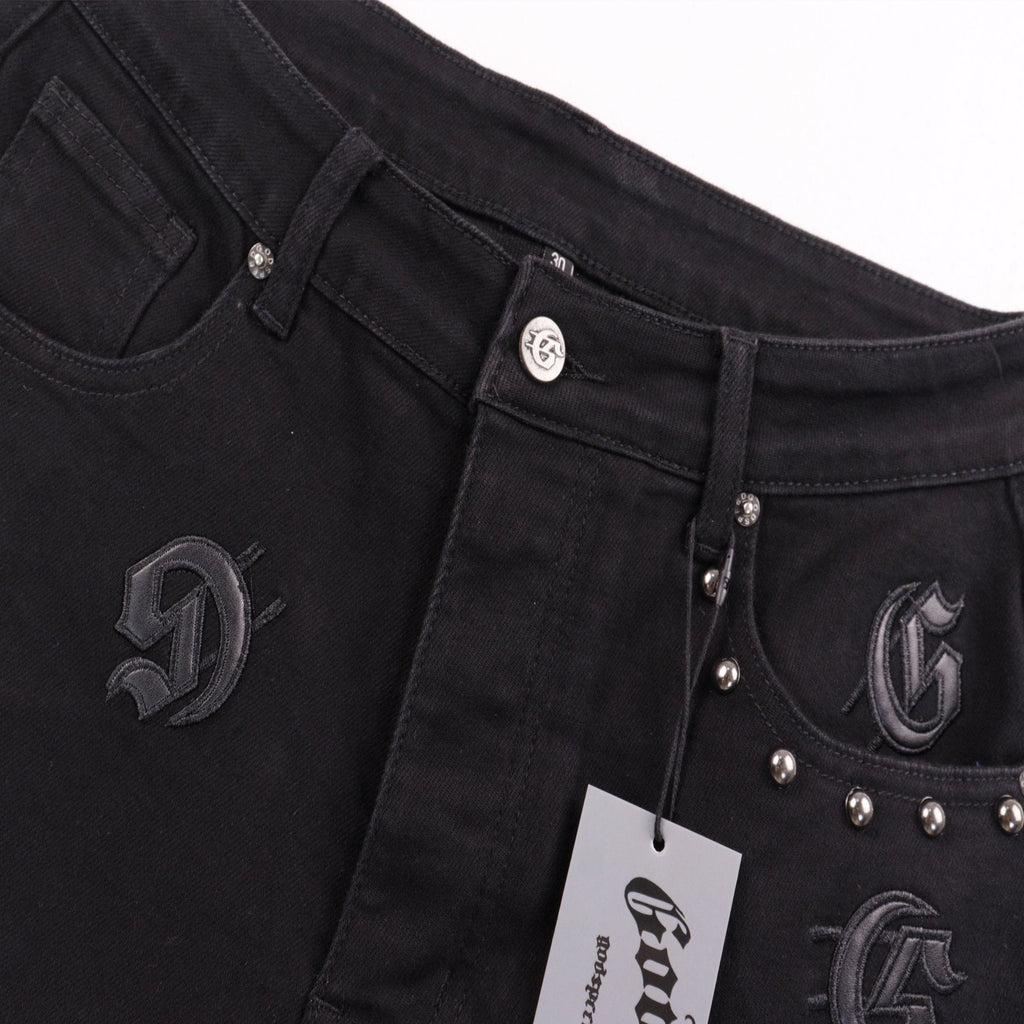 Godspeed Embroidered Denim Shorts — detail