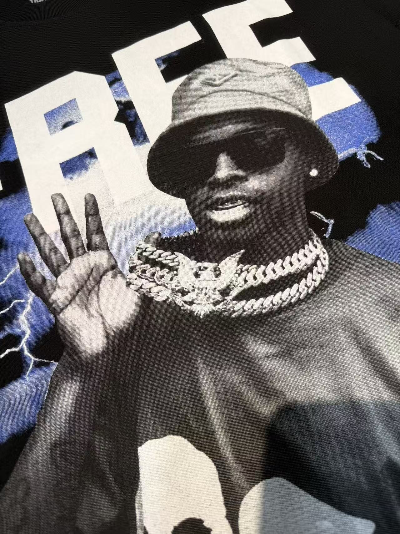 THAT'S A AWFUL LOT OF COUGH SYRUP White & Blue Graphic T-Shirt — fabric_closeup