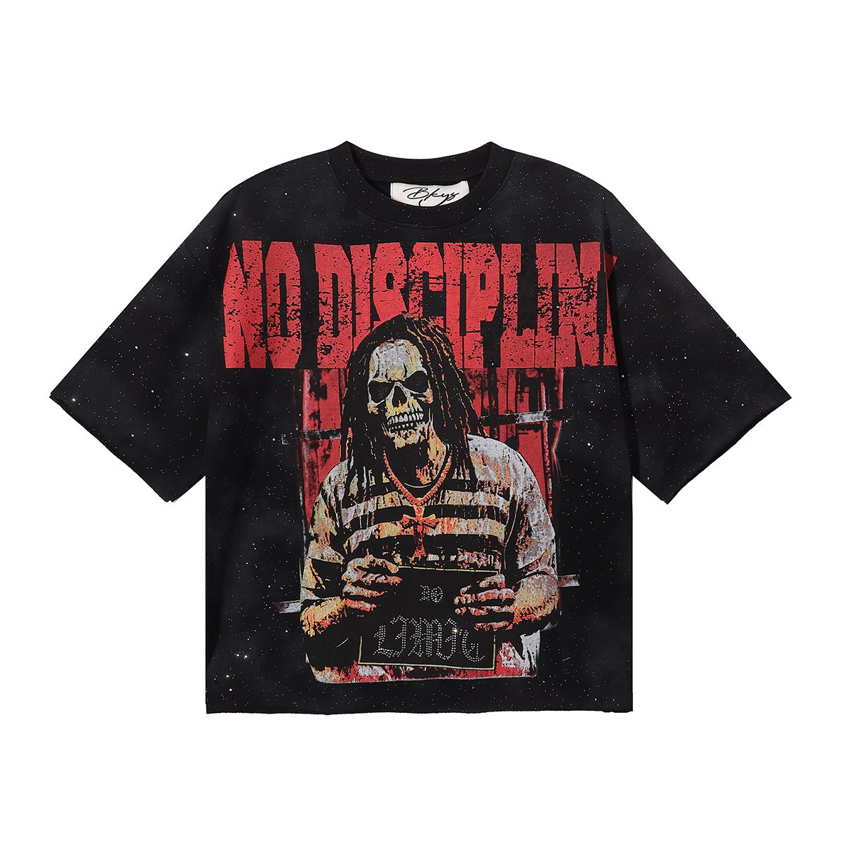 BKYS Revival No Discipline Rhinestone Skull Graphic Cropped T-Shirt — front