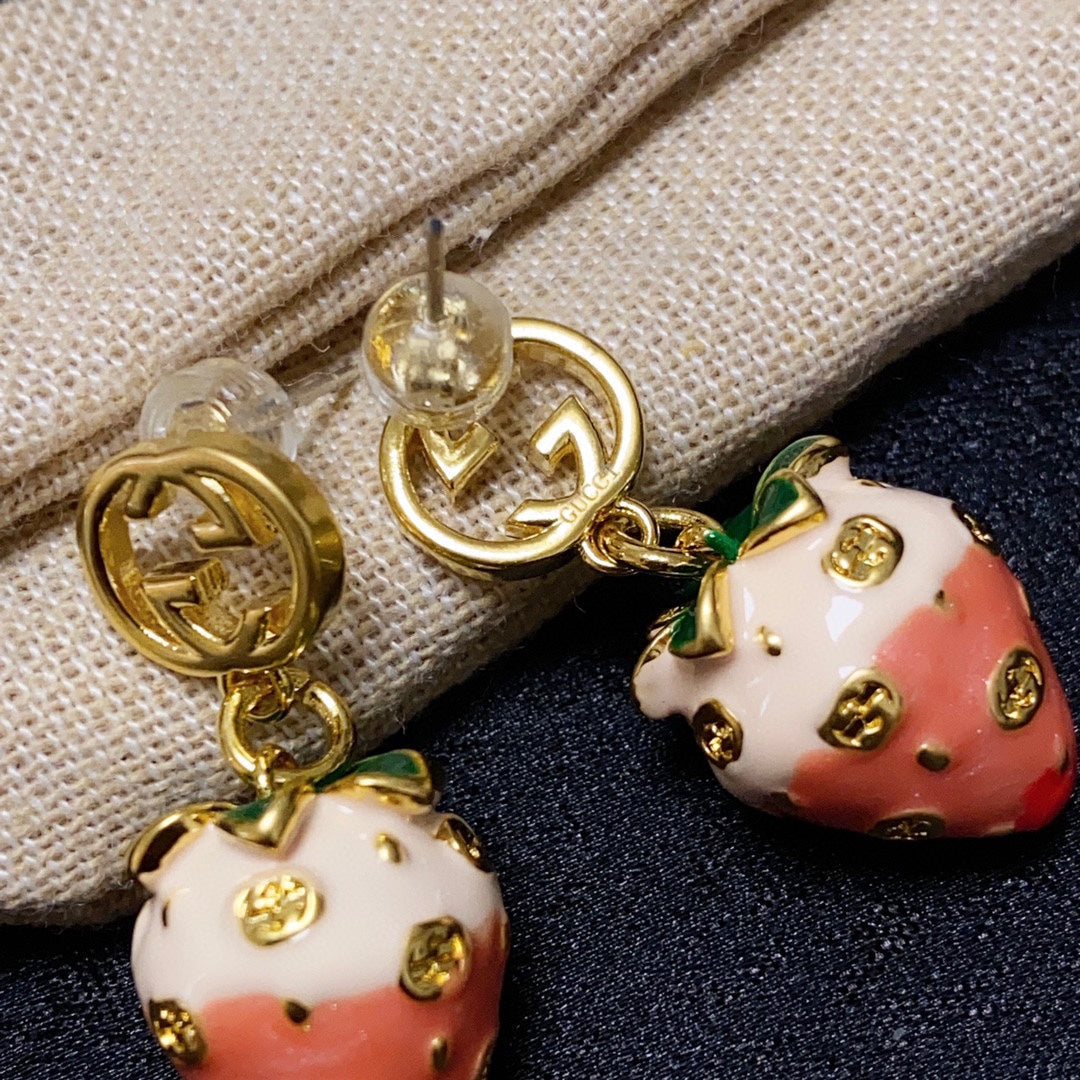 18K Double Gucci Strawberry Earrings