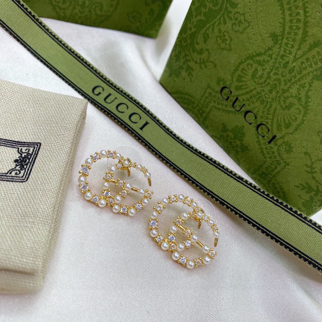 18K Double Gucci Pearls Earrings